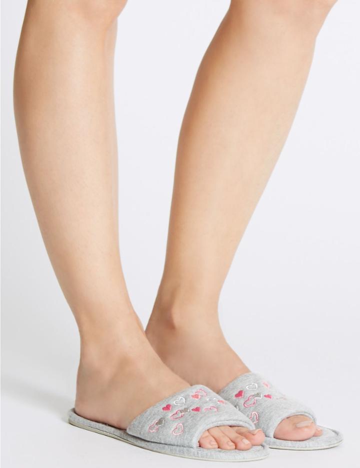 Marks & Spencer Heart Embroidered Open Toe Mule Slippers