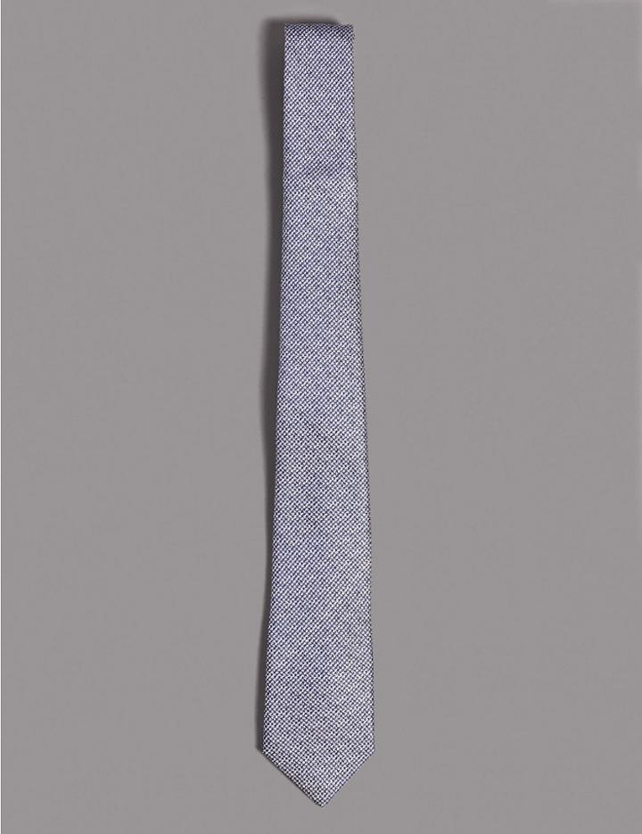 Marks & Spencer Pure Silk Textured Tie Bright Blue Mix