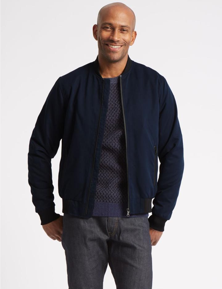 Marks & Spencer Zipped Through Bomber Jacket With Stormwear&trade; Navy
