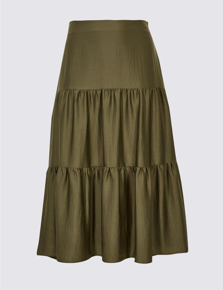 Marks & Spencer Curve Tiered Full Maxi Skirt Dark Olive