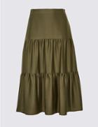 Marks & Spencer Curve Tiered Full Maxi Skirt Dark Olive