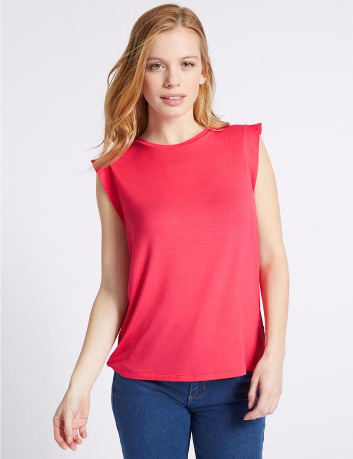 Marks & Spencer Petite Lightweight Woven Trim T-shirt Pink