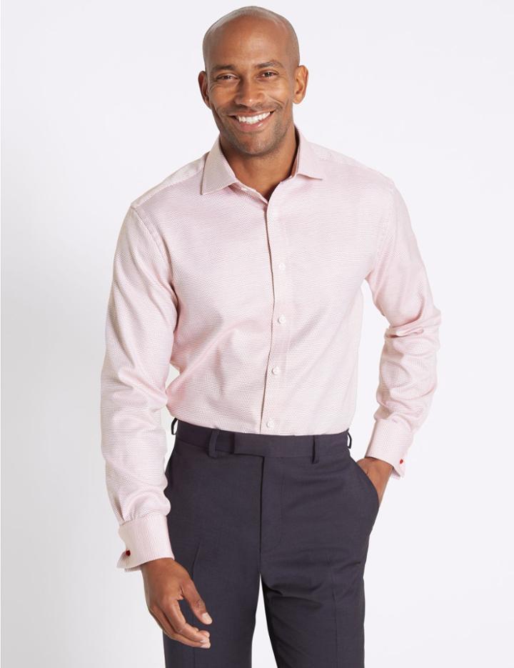 Marks & Spencer Pure Cotton Easy To Iron Regular Fit Shirt Red Mix