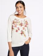 Marks & Spencer Floral Print 3/4 Raglan Sleeve Jersey Top White Mix