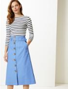 Marks & Spencer Button Detailed Fit & Flare Skirt Cornflower