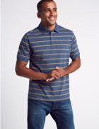 Marks & Spencer Pure Cotton Striped Polo Shirt Ochre
