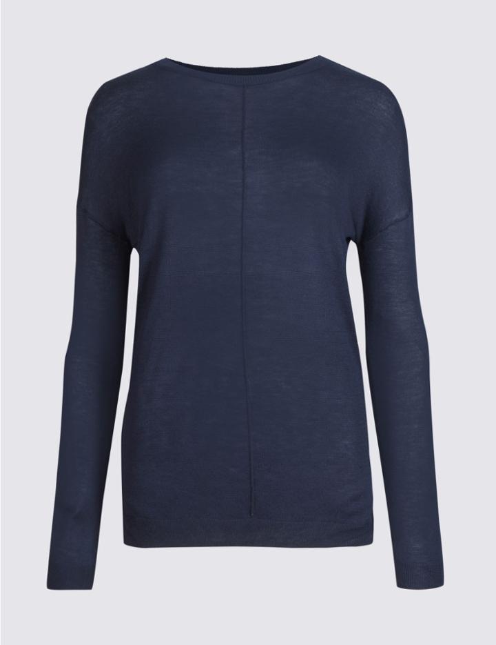 Marks & Spencer Centre Seam Round Neck Jumper Navy