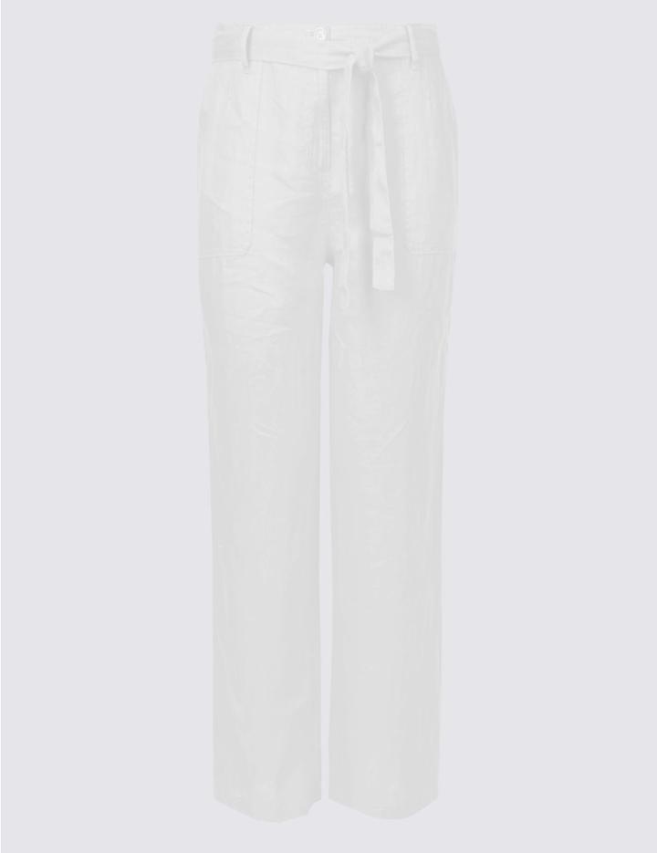 Marks & Spencer Plus Pure Linen Wide Leg Trousers White