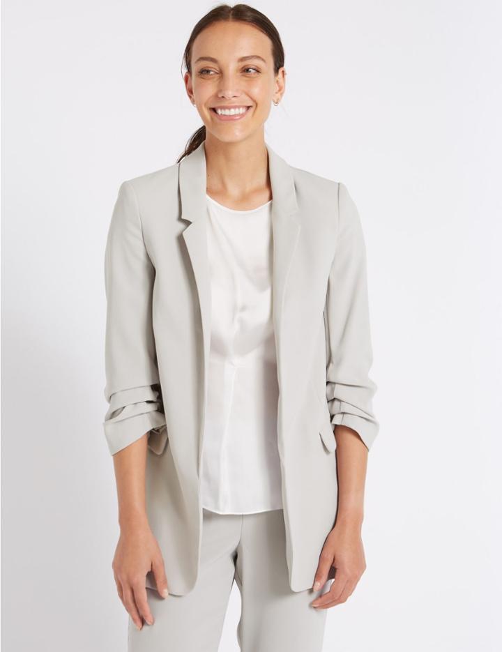 Marks & Spencer Crepe 3/4 Sleeve Blazer Silver Grey