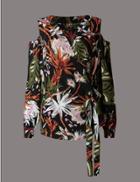 Marks & Spencer Floral Print Cold Shoulder Tie Side Blouse Black