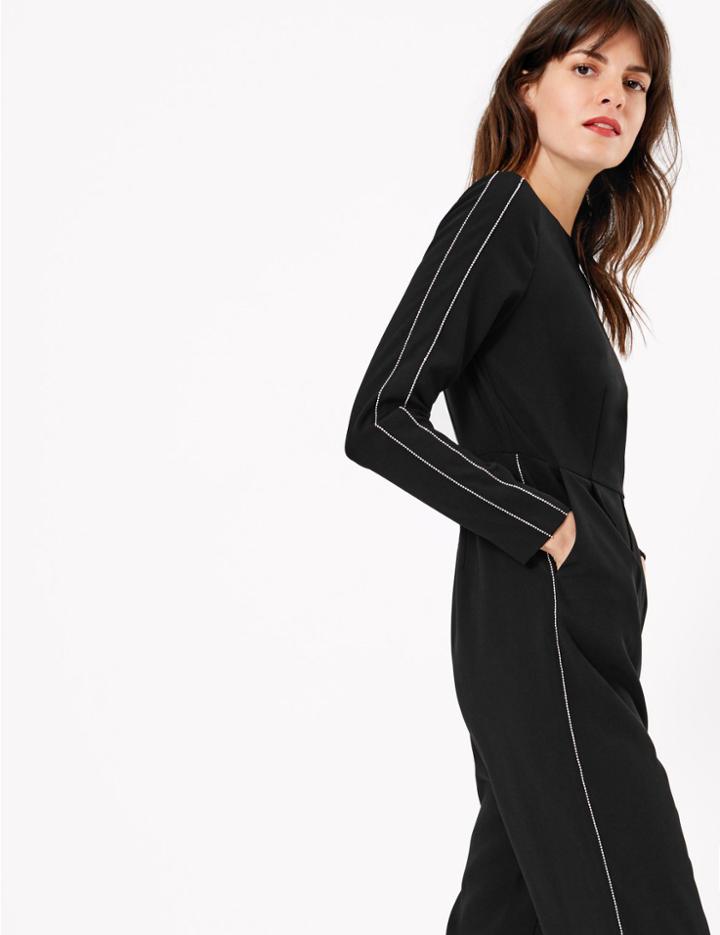 Marks & Spencer Crepe Trim Jumpsuit Black