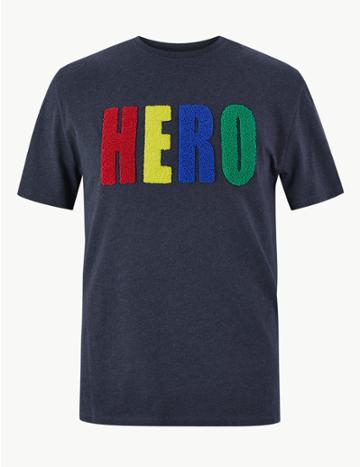 Marks & Spencer Pure Cotton Hero Print T-shirt Navy Mix