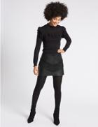 Marks & Spencer Faux Leather Chevron A-line Mini Skirt Black
