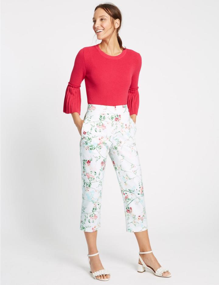 Marks & Spencer Floral Print Cropped Slim Leg Trousers Ivory Mix