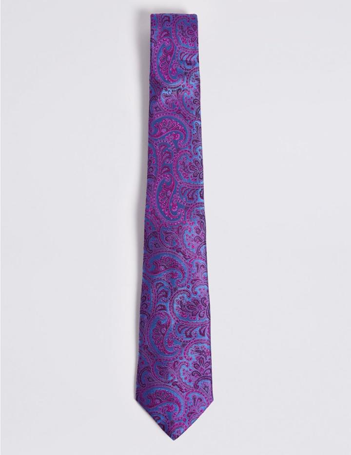 Marks & Spencer Pure Silk Paisley Tie Fuchsia Mix