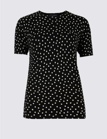 Marks & Spencer Spotted Round Neck Short Sleeve Jumper Black Mix