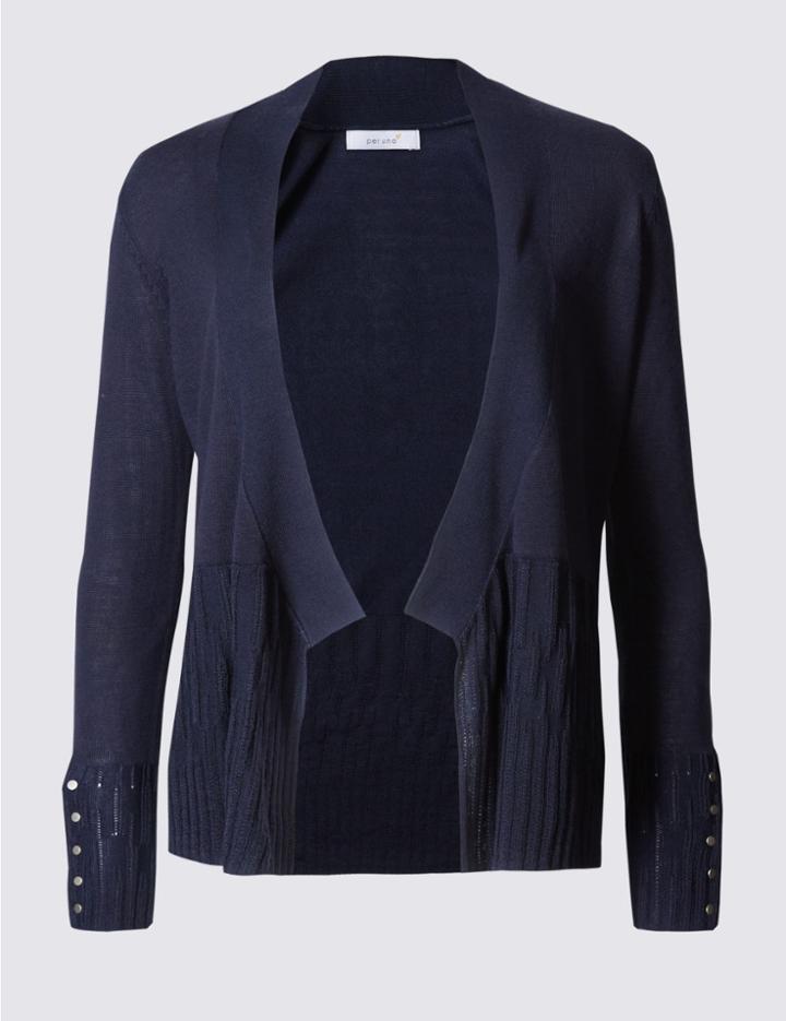 Marks & Spencer Ribbed Open Front Cardigan Navy