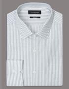 Marks & Spencer Pure Cotton Tailored Fit Striped Shirt Grey Mix