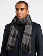 Marks & Spencer Checked Scarf With Wool Black Mix