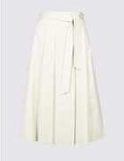 Marks & Spencer Cotton Rich Belted Full Midi Skirt Winter White