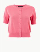 Marks & Spencer Pure Cotton Round Neck Short Sleeve Cardigan Pink
