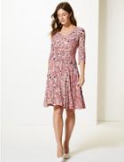 Marks & Spencer Floral Print Waisted Dress Pink Mix
