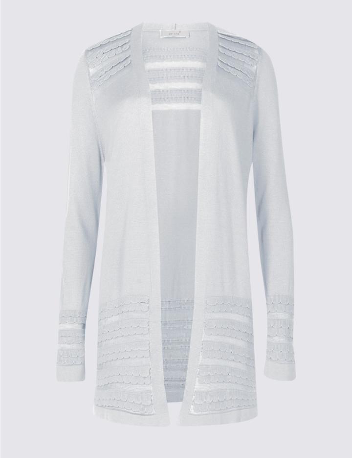Marks & Spencer Open Front Scallop Cardigan Silver Grey