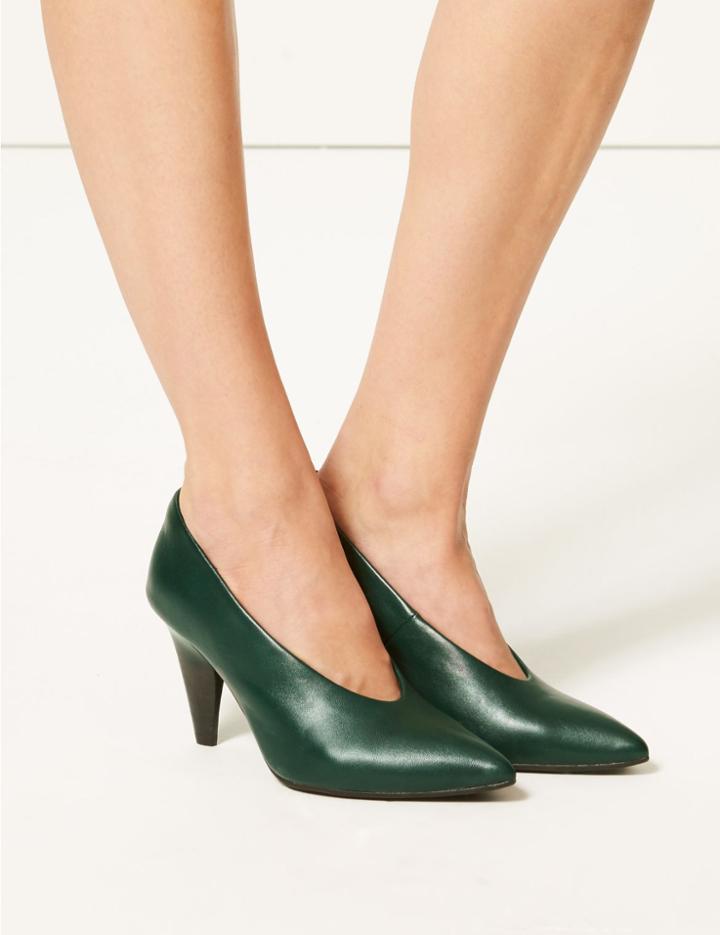 Marks & Spencer Leather High Cut Pointed Court Shoes Green
