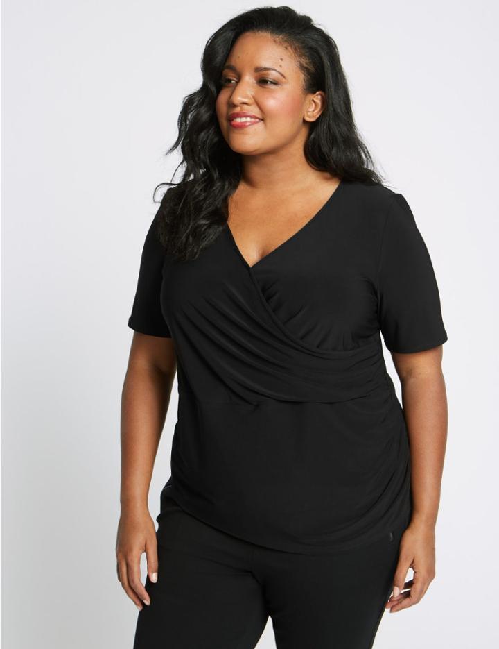 Marks & Spencer Curve Short Sleeve Wrap Top Black