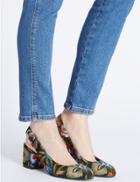 Marks & Spencer Wide Fit Block Heel Buckle Court Shoes Black Mix