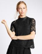 Marks & Spencer Cotton Blend Lace Short Sleeve Shell Top Black