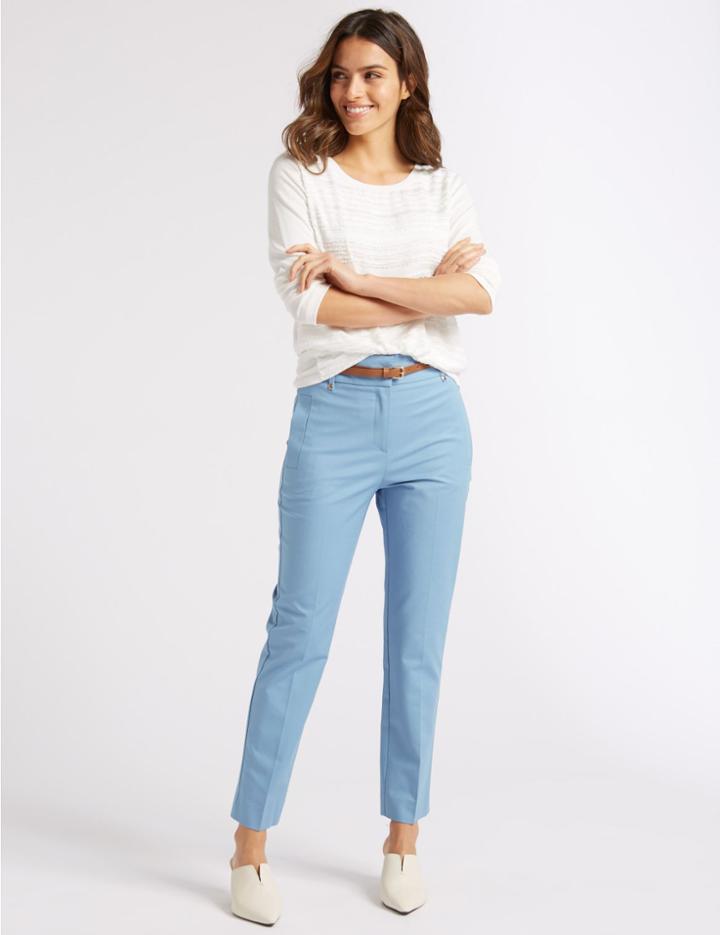 Marks & Spencer Belted Slim Fit Trousers Azure Blue