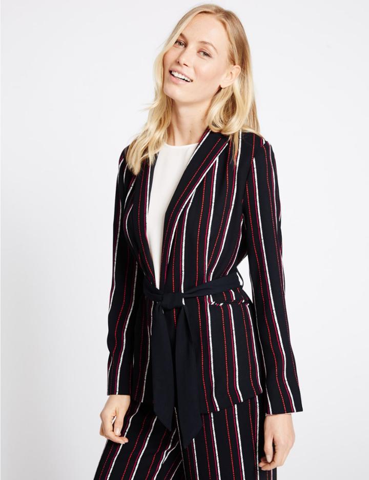 Marks & Spencer Striped Soft Jacket Navy Mix