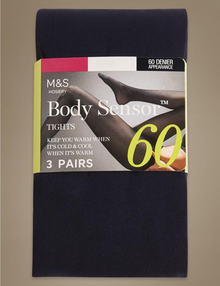 Marks & Spencer 3 Pair Pack 60 Denier Body Sensor&trade; Opaque Tights Navy
