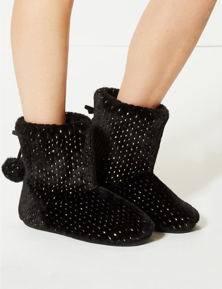 Marks & Spencer Glitter Spotted Slipper Boots Black Mix