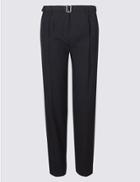 Marks & Spencer Tapered Pinspot Belted Trousers Navy Mix