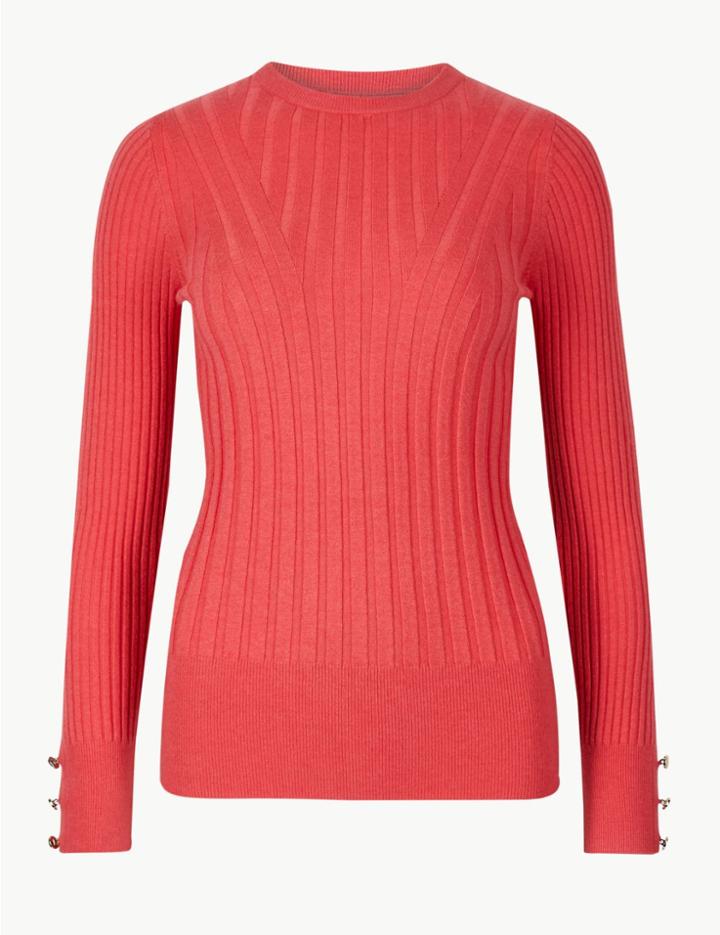 Marks & Spencer Textured Round Neck Jumper Flame