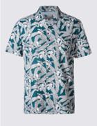 Marks & Spencer Pure Cotton Slim Fit Printed Shirt Teal