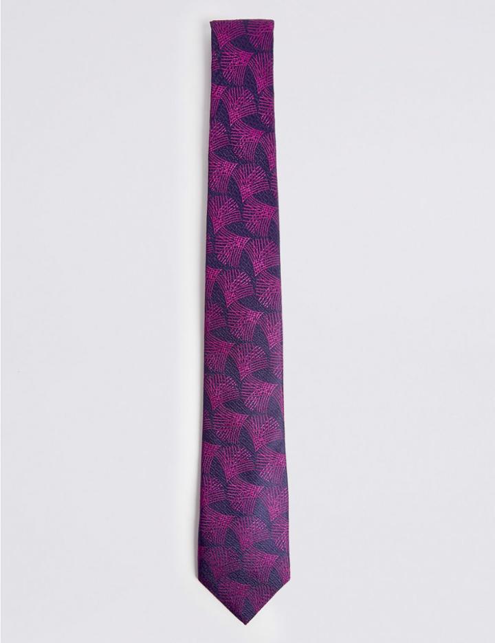 Marks & Spencer Pure Silk Geometric Fan Tie Pink Mix