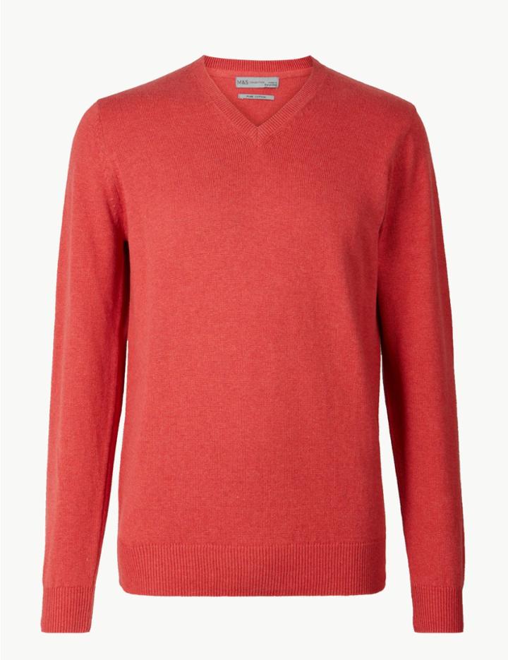 Marks & Spencer Pure Cotton V-neck Jumper Coral