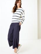 Marks & Spencer Linen Rich Wide Leg Cropped Trousers Navy