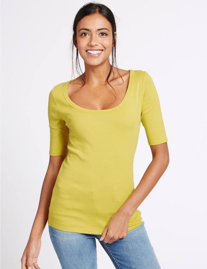 Marks & Spencer Pure Cotton Scoop Neck Half Sleeve T-shirt Sunshine