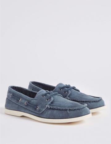 Marks & Spencer Lace-up Boat Shoes With Freshfeet&trade; Blue Mix