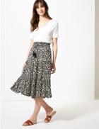 Marks & Spencer Animal Print Fit & Flare Midi Skirt Black Mix