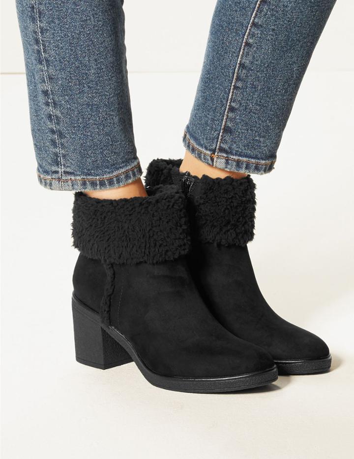 Marks & Spencer Faux Fur Cuff Ankle Boots Black