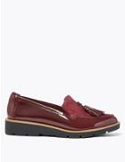 Marks & Spencer Leather Flatform Cleat Sole Tassel Loafers Berry