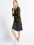 Marks & Spencer Ribbed Hem Tie Sleeve Cardigan Khaki