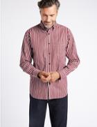 Marks & Spencer Luxury Pure Cotton Striped Shirt Burgundy Mix