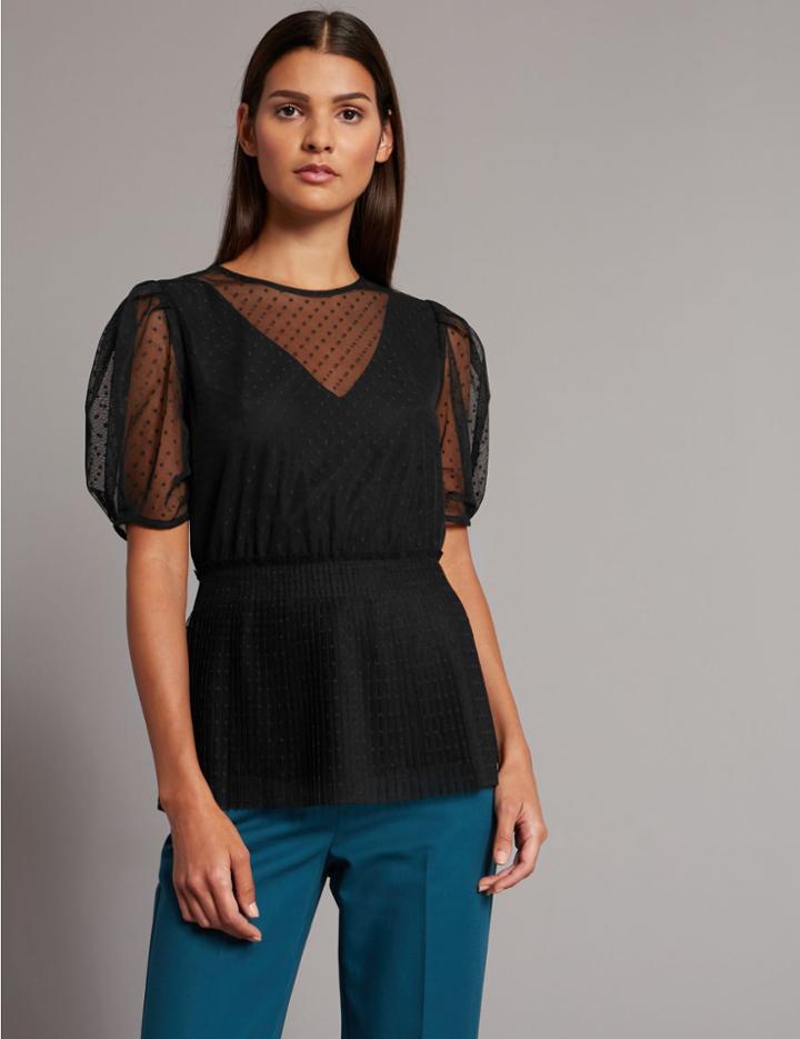 Marks & Spencer Mesh Round Neck Half Sleeve Blouse Black