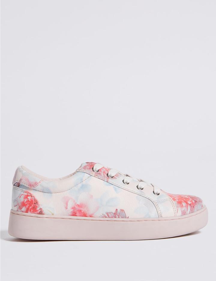 Marks & Spencer Floral Print Trainers White Mix
